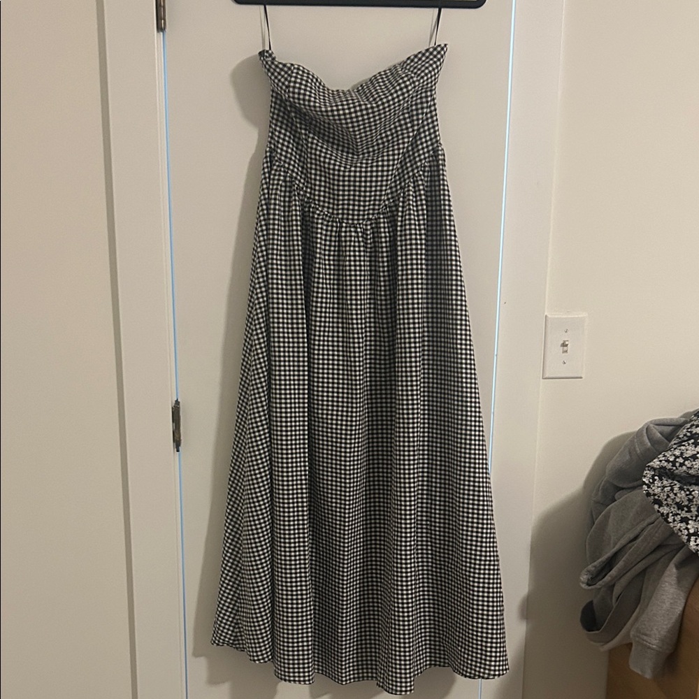 Strapless Gingham Maxi Dress - Black & White